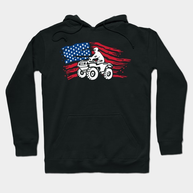 ATV / FOUR WHEELING: ATV Four Quad Biker American Flag Hoodie by woormle